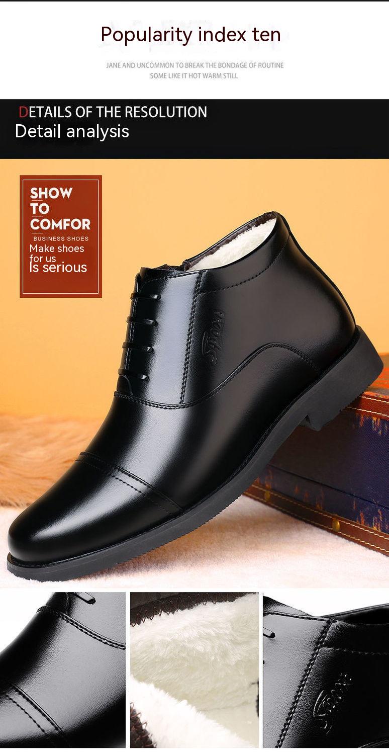 Zapatos de algodón para hombre de cuero auténtico de invierno con forro polar