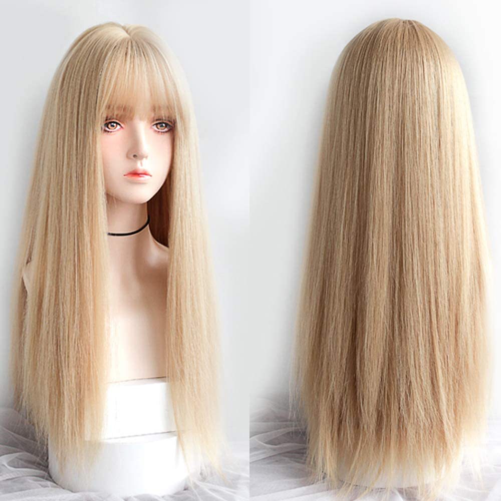 Qi Bangs Yellow Gradient Long Straight Hair