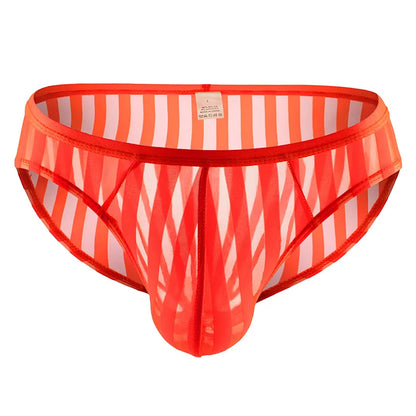 CLEVER-MENMODE Calzoncillos sexys a rayas para hombre, bikini de malla transpirable transparente, ropa interior con bolsa convexa en U 