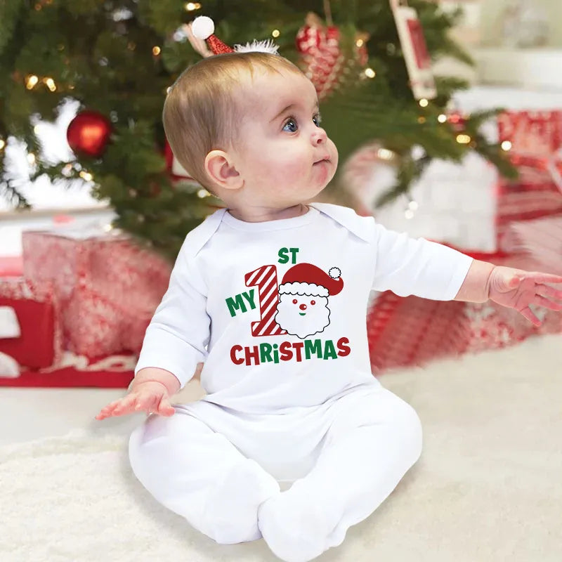 My 1st Christmas Santa Printed Baby Sleepsuit Bodysuit Newborn Babygrow Xmas Outfit Jumpsuit Winter Infant Long Sleeve Romper